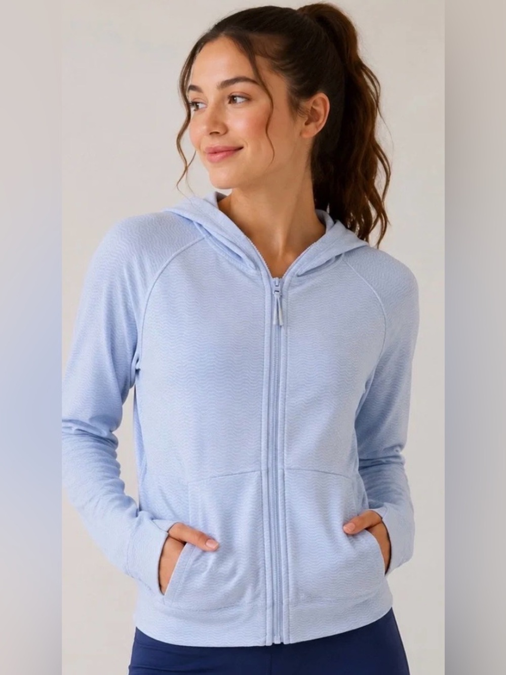 NWT Athleta Girl All  Day Full Zip Light Blue Sweatshirt Sz L/12